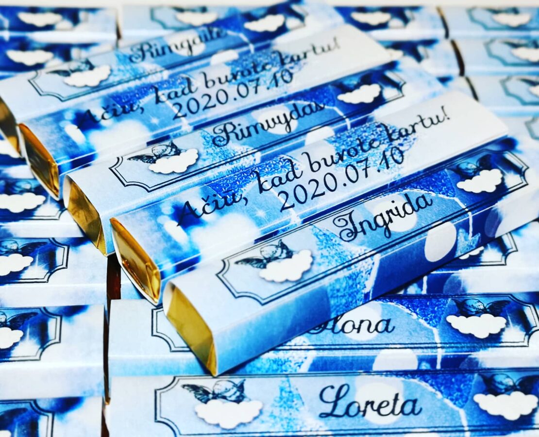 Mėlyni angelai - stalo - vardo kortelės - padėkos dovanėlės svečiams ir / arba girlianda