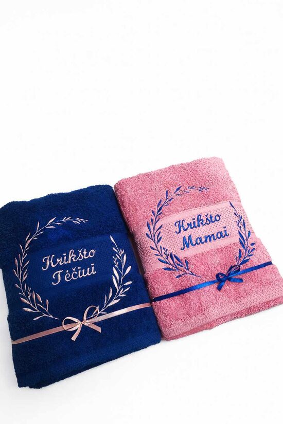 Siuvinėti rankšluosčiai 70x140 cm Krikšto tėveliams skirtingų spalvų (Spalvų pasirinkimas)