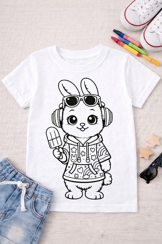 Spalvinimo marškinėliai Kiškis su ledais