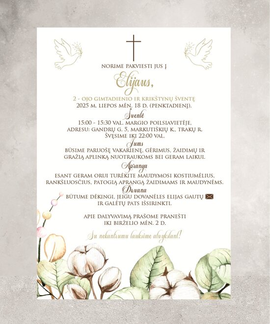 Elektroninis kvietimas Krikštas - 7 LIETUVIŠKAS (yra pasirinkimas ir spausdintas)