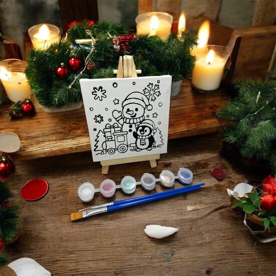 Kūrybinė drobelė vaikams – 10x10 cm mini paveikslėlis spalvinimui