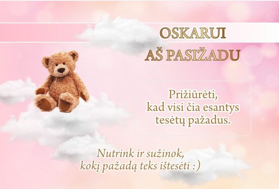 Nutrinami, įrašyti pažadai - Meškis (rožiniam fone)