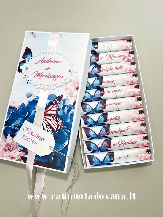 Kvietimas arba padėka liudininkams (rožinės ir mėlynos spalvų derinys)