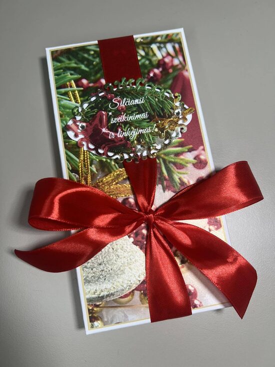 Kalėdinis sveikinimas dekoruotoje dėželėje Nr. 1