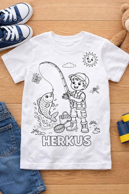 Spalvinimo marškinėliai Žvejys su VARDU