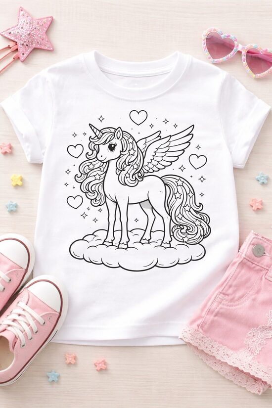 Spalvinimo marškinėliai Sparnuotas vienaragis