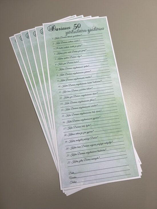 Gimtadienio žaidimas su klausimais (Žalsvas)