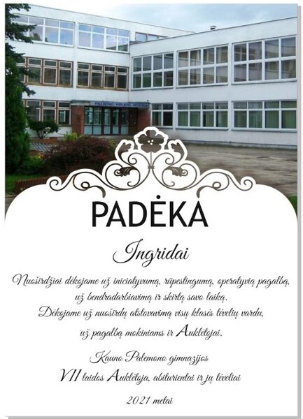Padėka su Jūsų tekstu (Mokykla)