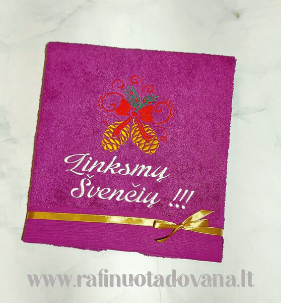 Siuvinėtas rankšluostis Linksmų švenčiuų (kankorėžiai)