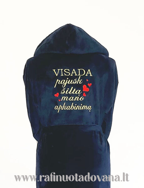 Siuvinėtas bambuko pluošto chalatas "Visada pajusk..." (MĖLYNAS)