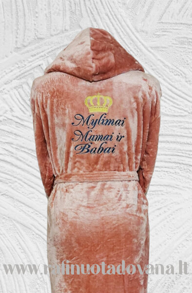 Siuvinėtas bambuko pluošto chalatas su tekstu Mamai (persikas)
