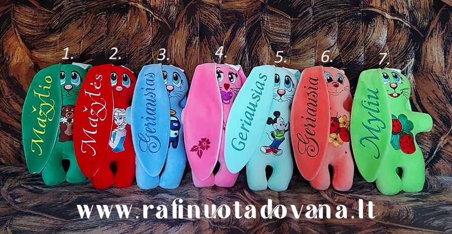 Siuvinėtas kiškutis (spalvų pasirinkimas)