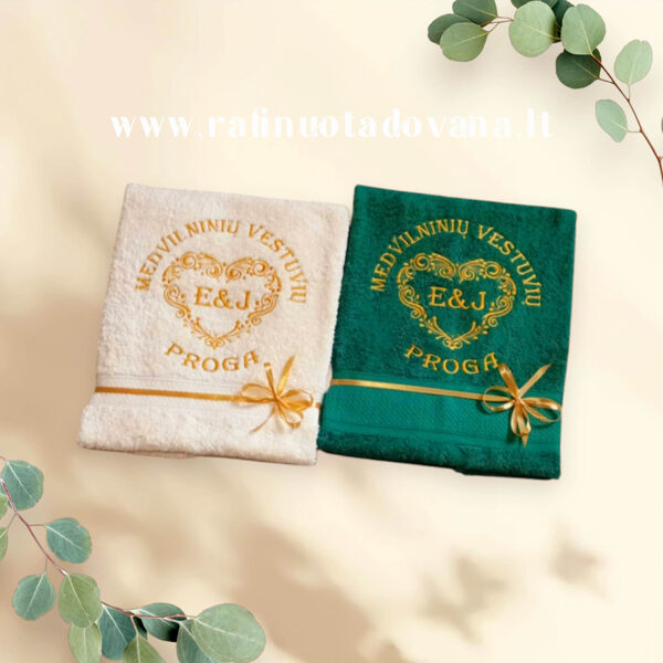 Siuvinėti rankšluosčiai - Medvilninės vestuvės