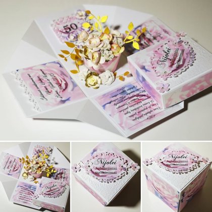 Jubiliejinė dėžutė atvirutė - pinigų vokelis