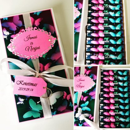 Kvietimas arba padėka liudininkams (rožiniai ir mėlyni drugeliai)