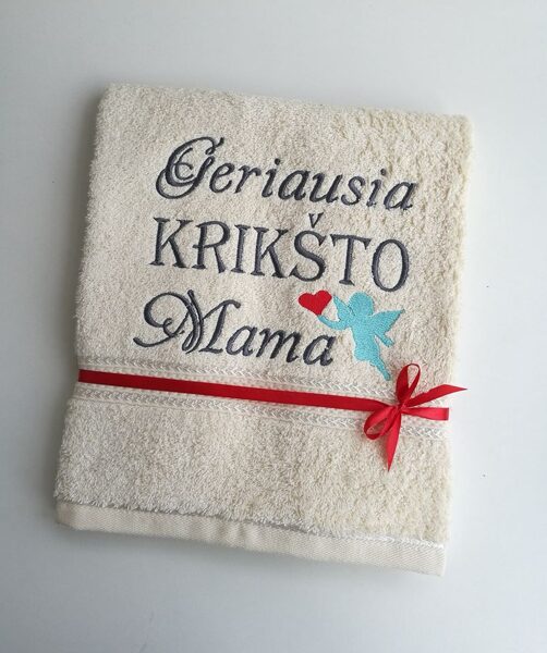 Siuvinėtas rankšluostis (krikšto mamai su angeliuku)