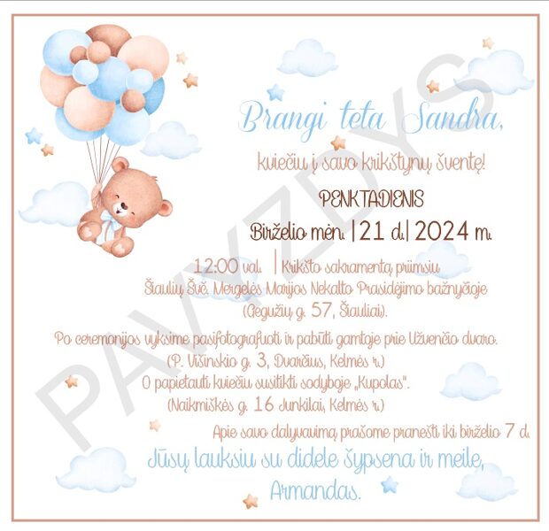 Elektroninis kvietimas Meškiukas su balionais