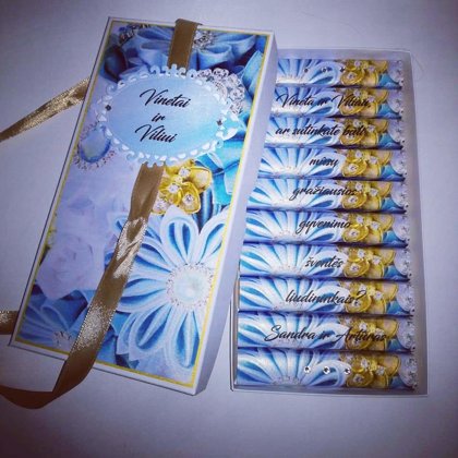 Kvietimas arba padėka liudininkams (melsvos ir aukso spalvų derinys)