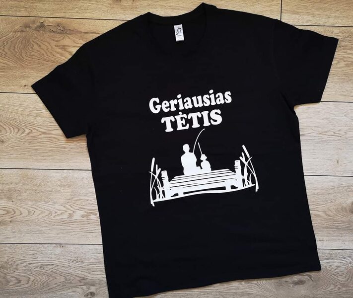 Marškinėliai Geriausias Tėtis su vaiku žvejoja
