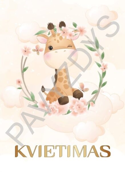 Perlenktas kvietimas Žirafa (atsiverčia kaip atvirutė)