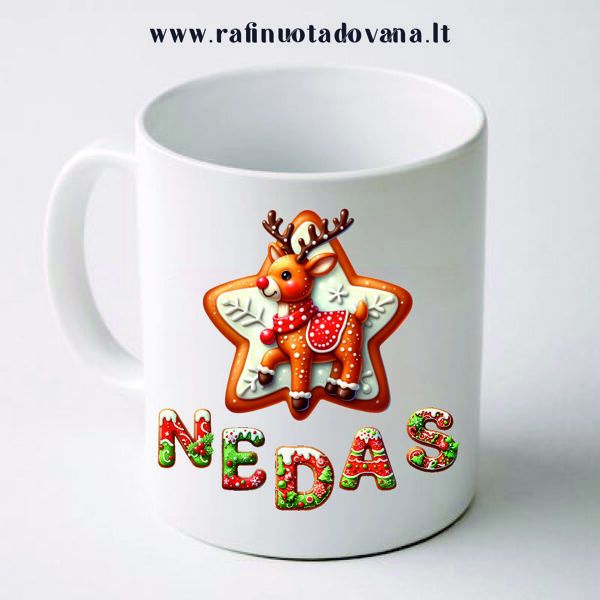 Vardinis Kalėdinis puodelis Meduolinis elniukas