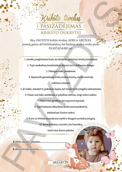 Krikšto tėvų pasižadėjimas - Stirnos