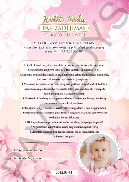 Krikšto tėvų pasižadėjimas - Rožinis